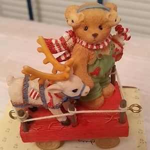 NIB Vintage Boy with reindeer train car figurine